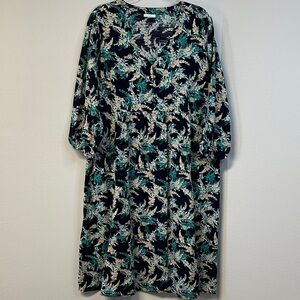 J. Jill Exotic Blooms Garden Cotton 3/4 sleeves Midi Dress Women's Size XL
